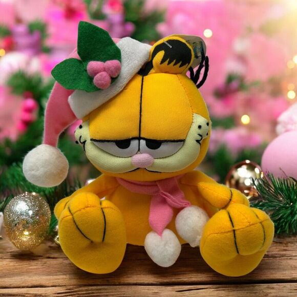 PAWS, Inc. Other - Garfield Pink Christmas Holiday Plush Toy With Santa Hat & Scarf Window Cling